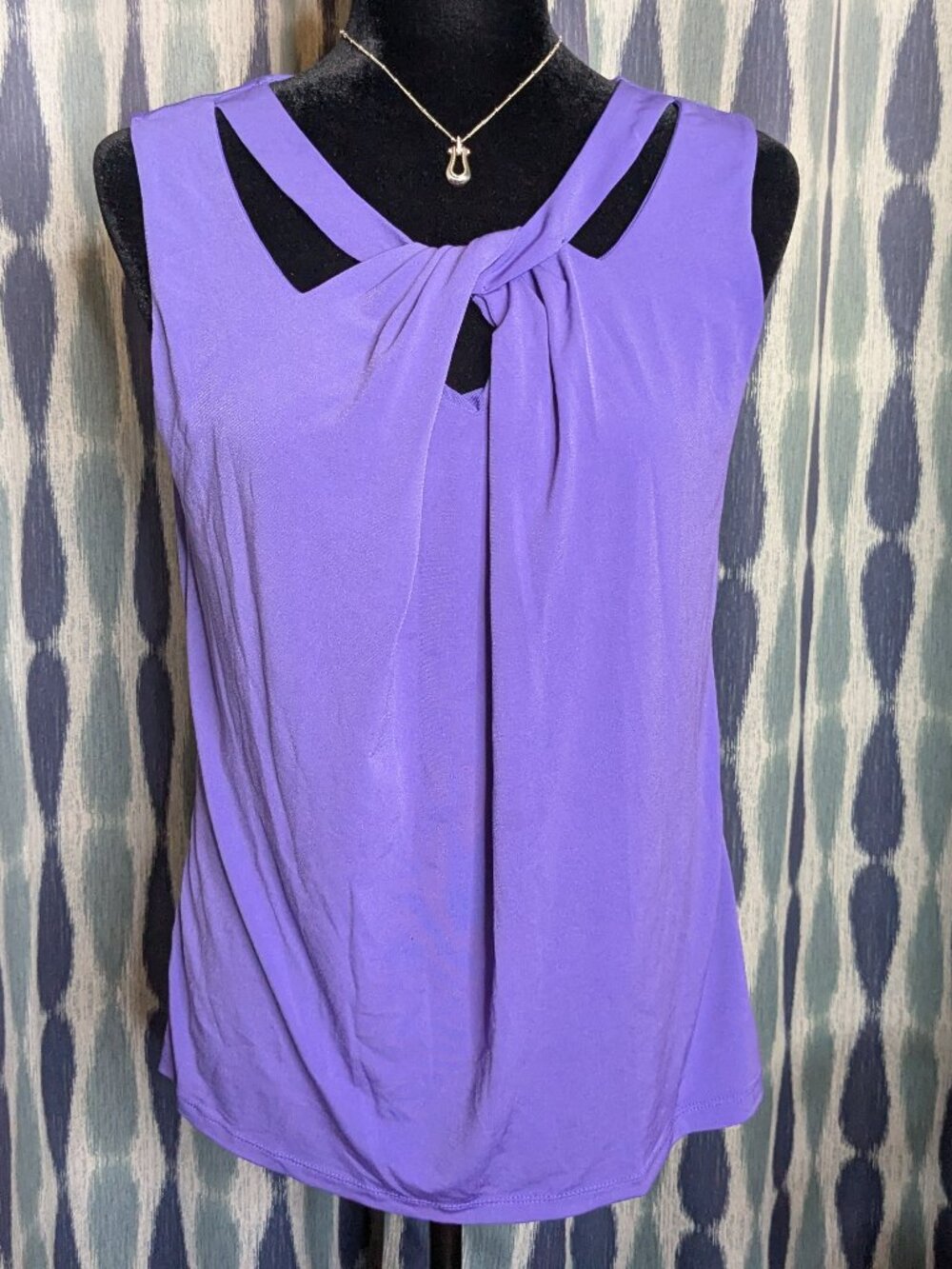 Jones Studio Separates Purple Sleeveless Keyhole Tie Neck Blouse Top M